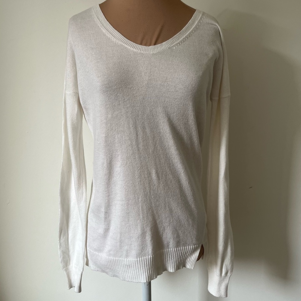 White + Warren Knit Cotton Asymmetrical Hem Pullover Long Sleeve Sweater EUC XS